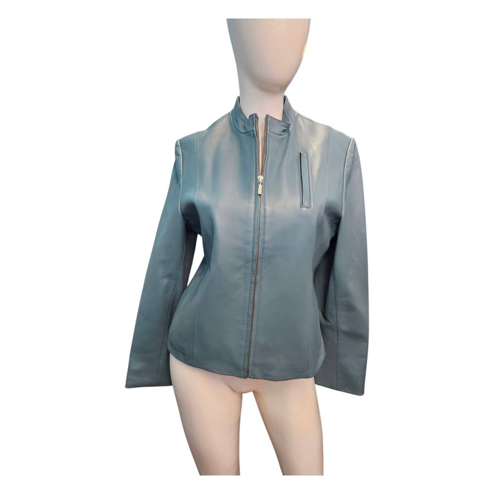 ID Collection Blue Leather Jacket Womens Size 10